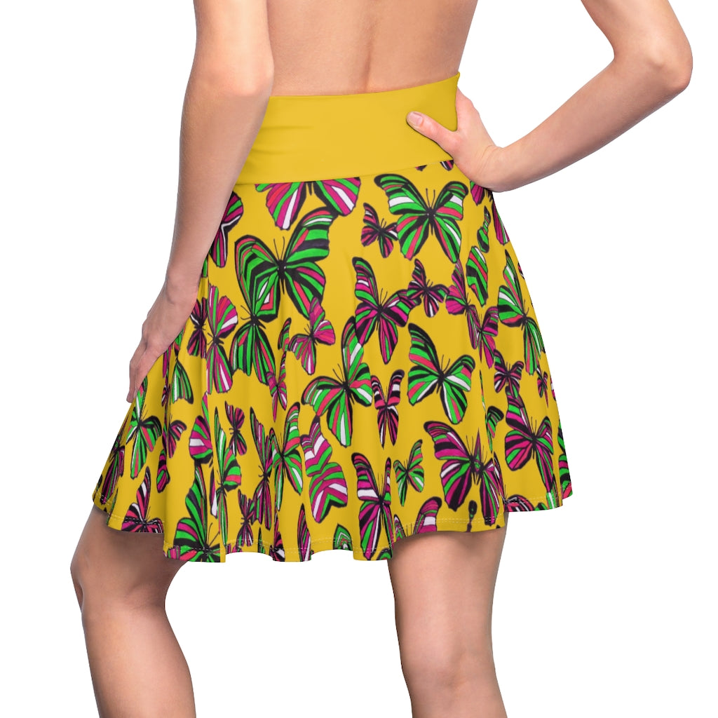 Butterflies Mustard Skater Skirt