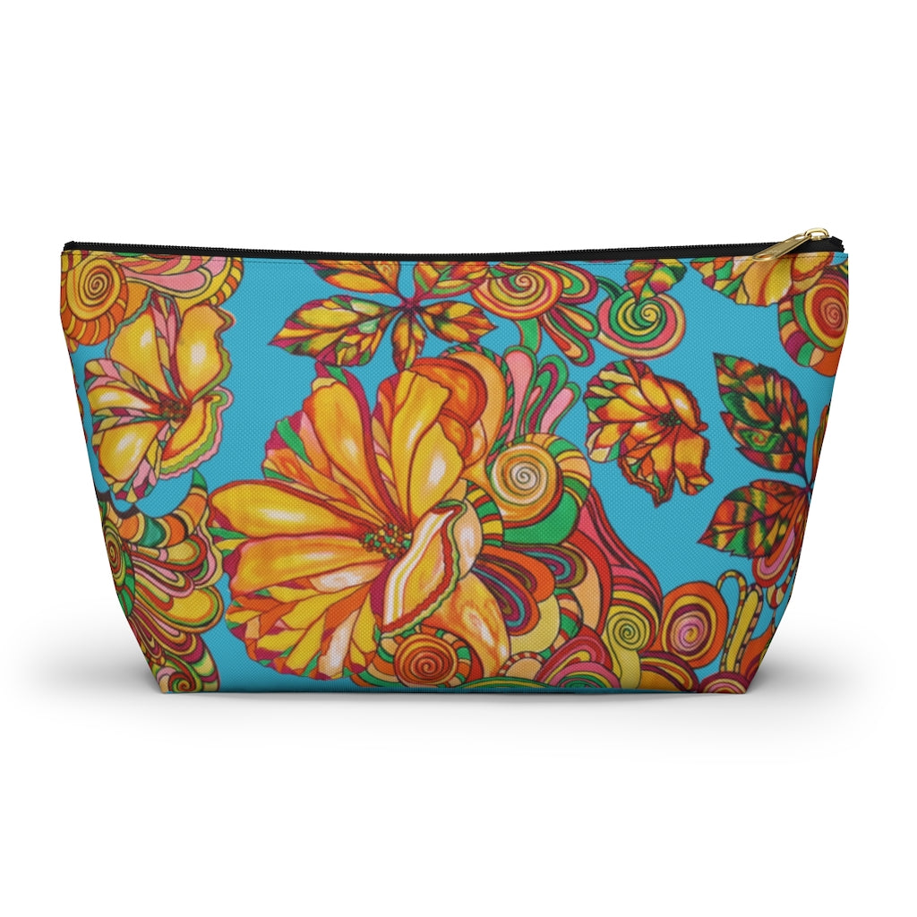 Aqua Artsy Floral Accessory Pouch