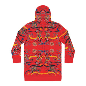 red animal & floral print hoodie dress 