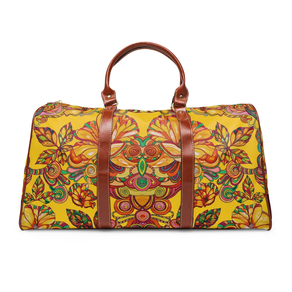 yellow floral print duffel bag