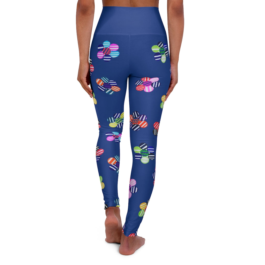 blue geometric floral printed yoga leggings