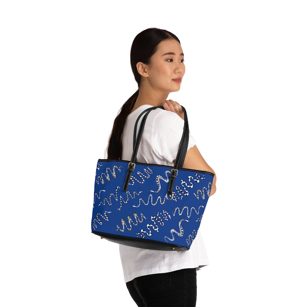 blue snake print tote bag