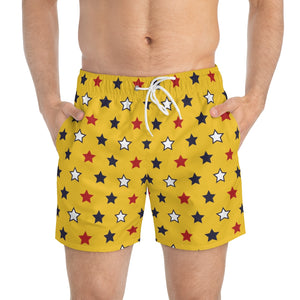 yellow star print 4th of July men's swimming trunks by labelrara