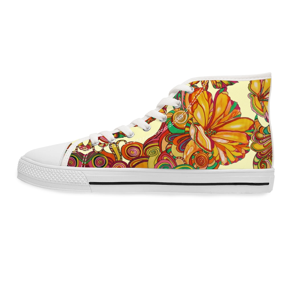 Black Artsy Floral Women's High Top Sneakers