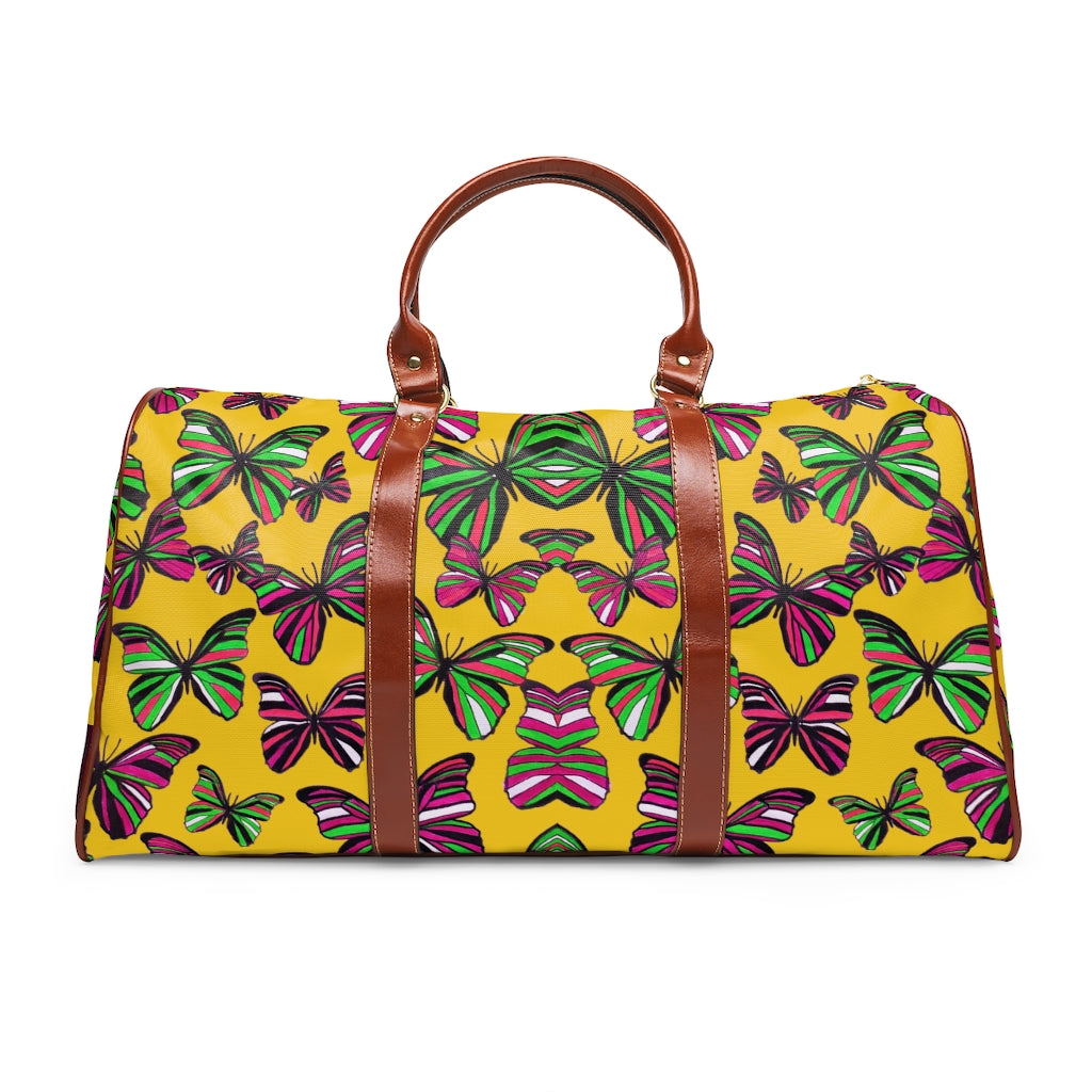 yellow butterfly print duffel bag