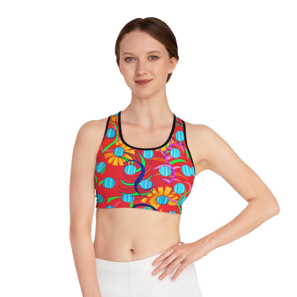 Scarlet Sunflower Print (AOP) Sports Bra