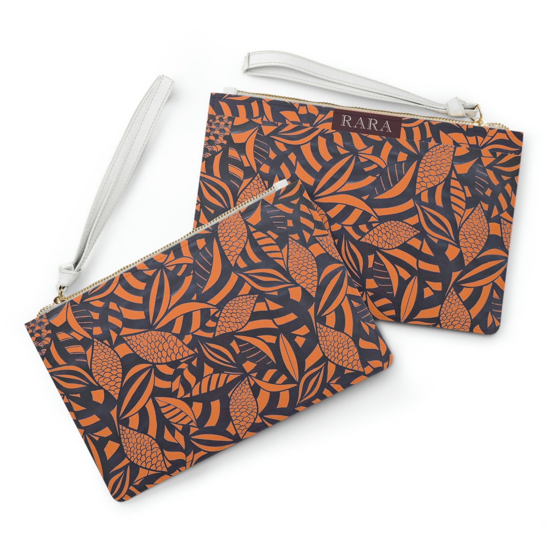 peach tropical leaves print clutch bag