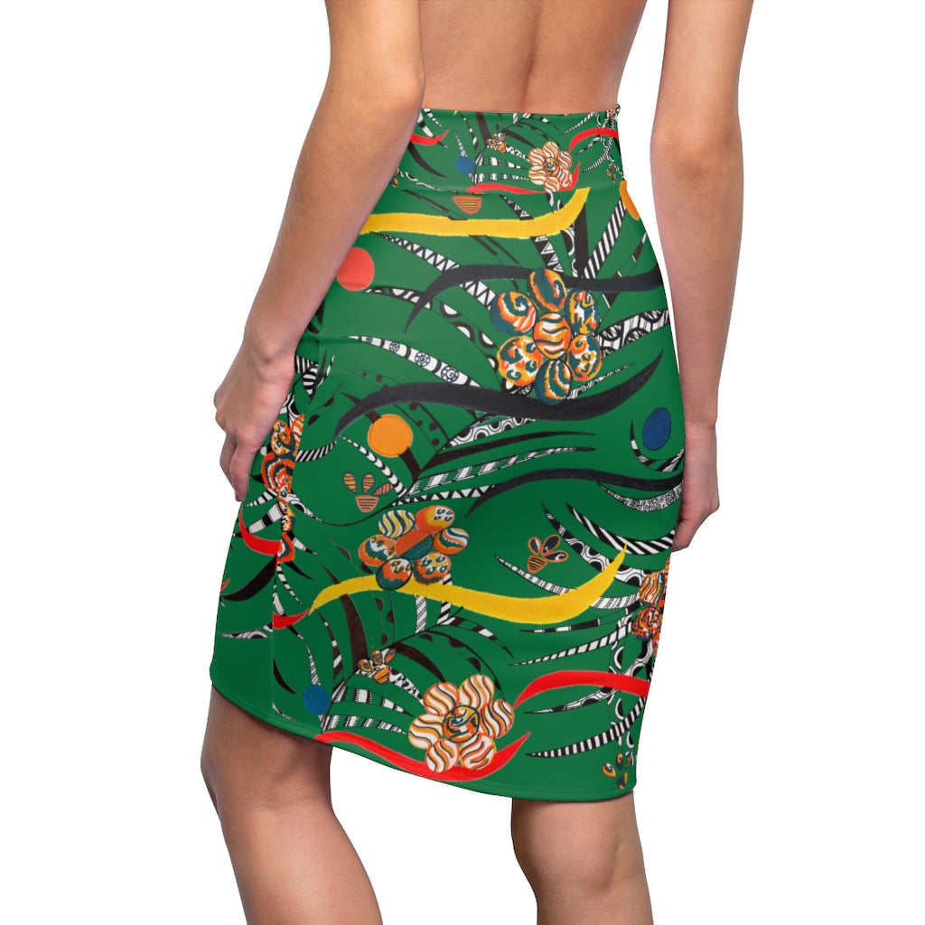 Emerald Wilderness Print Pencil Skirt