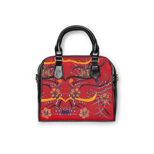deep red animal & jungle print handbag