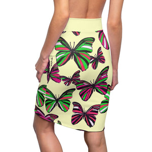 Cream Butterflies Pencil Skirt