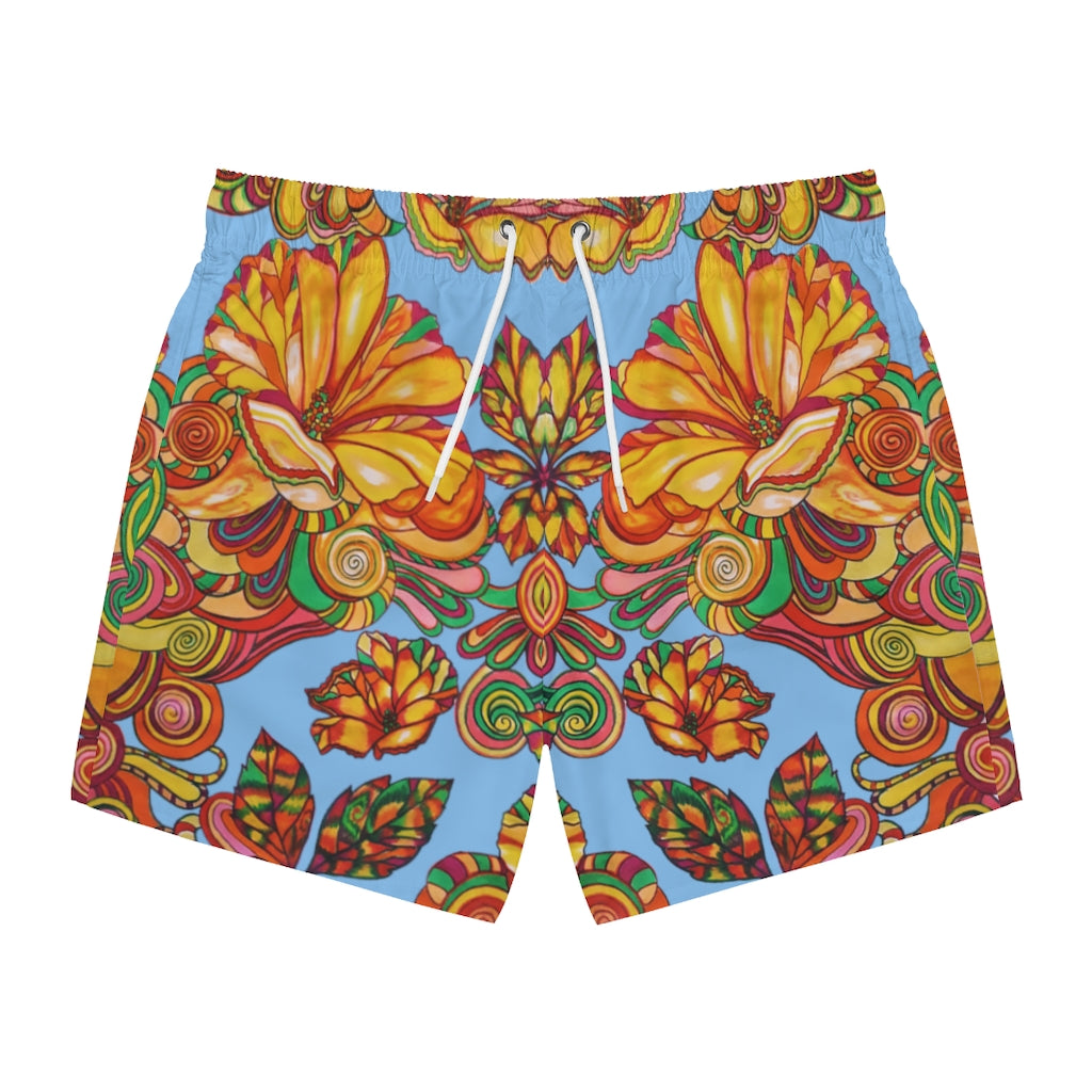 Artsy Floral Men's Sky Swimming Trunks