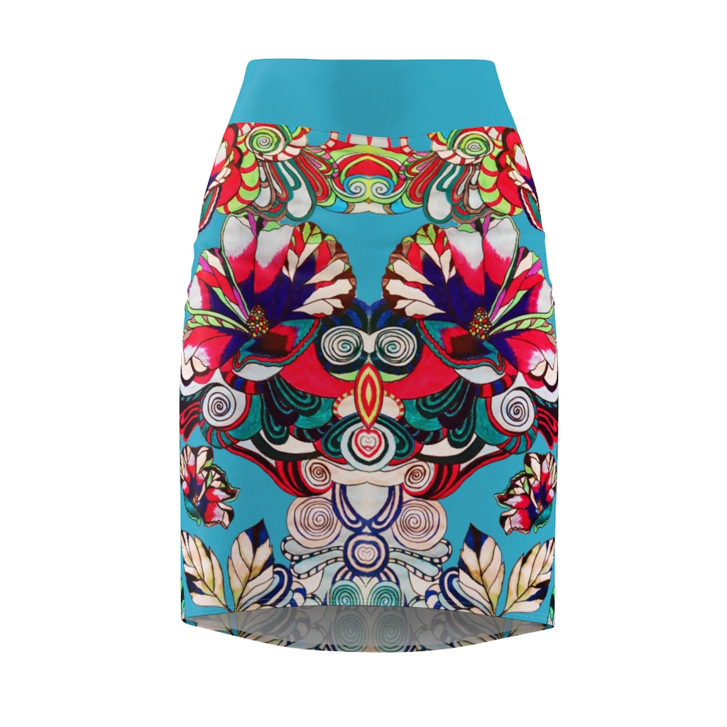 Floral Pop Sky Pencil Skirt