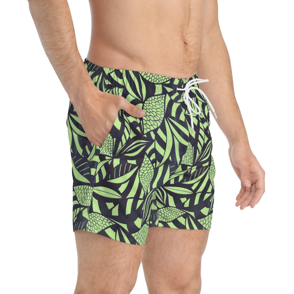 Mint Tropical Minimalist Men's Swimming Trunks