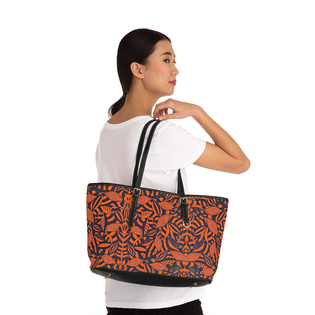 orange tropical print tote