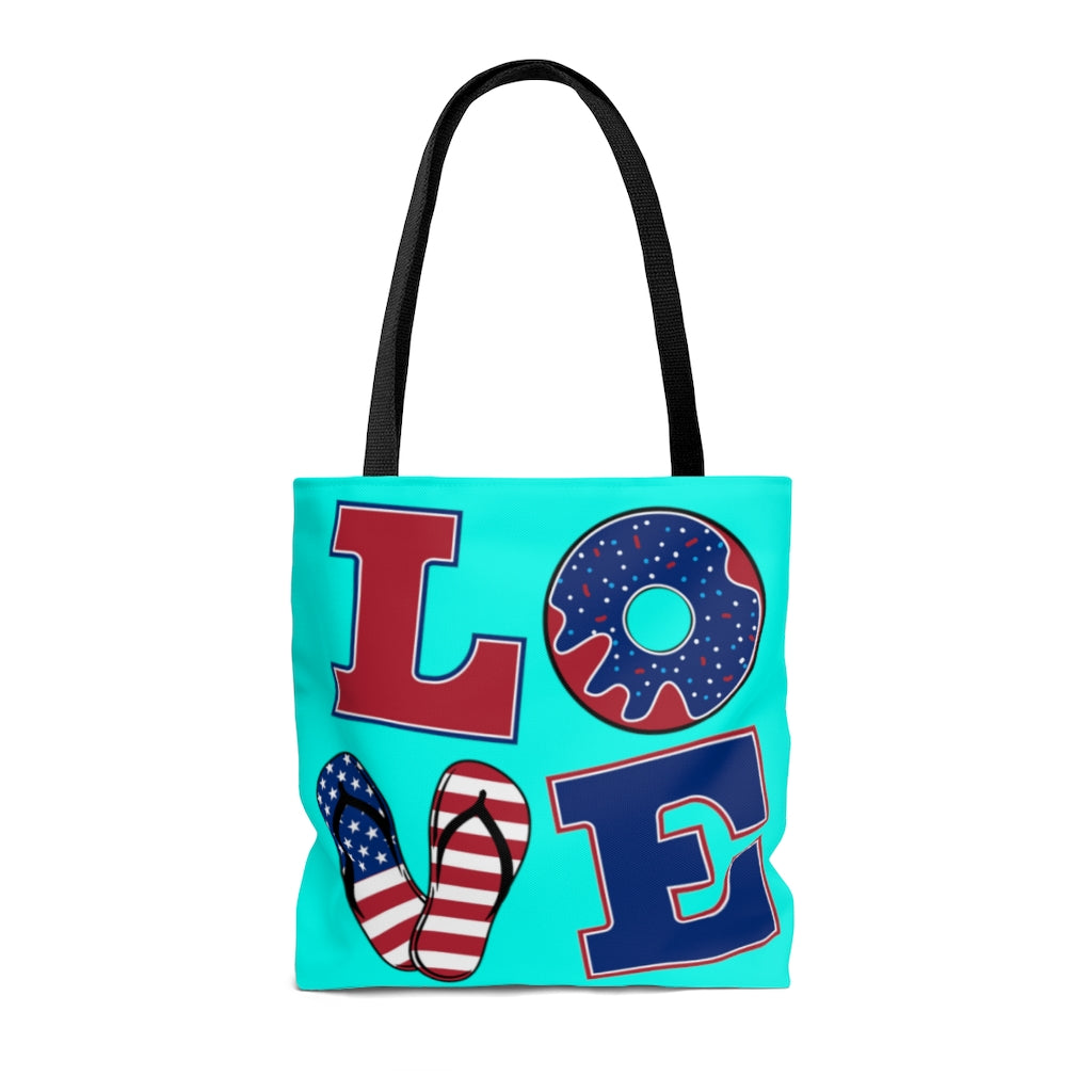 AOP American Love Cyan Tote Bag