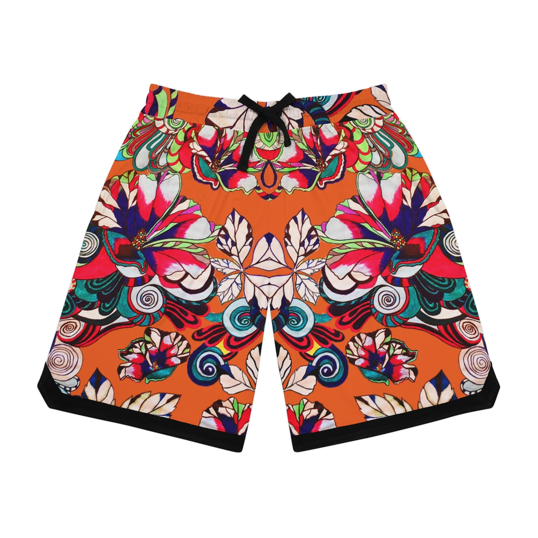 Orange Graphic Floral Basketball Rib Shorts (AOP)