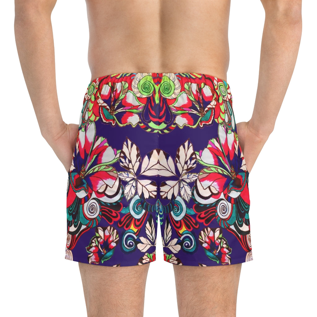 Violet Graphic Floral Pop Men's Swimming Trunks