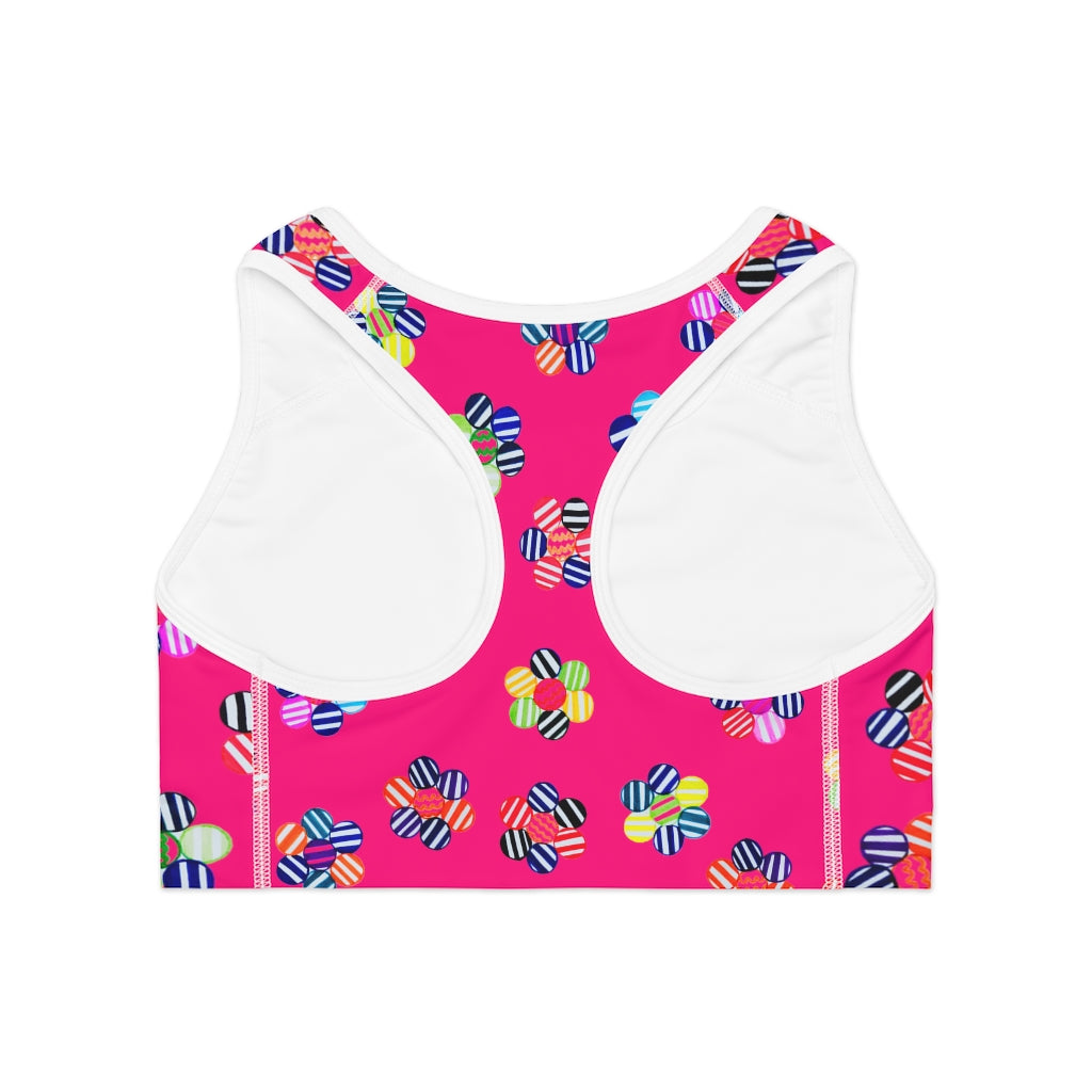 Hot Pink Candy Florals (AOP) Sports Bra