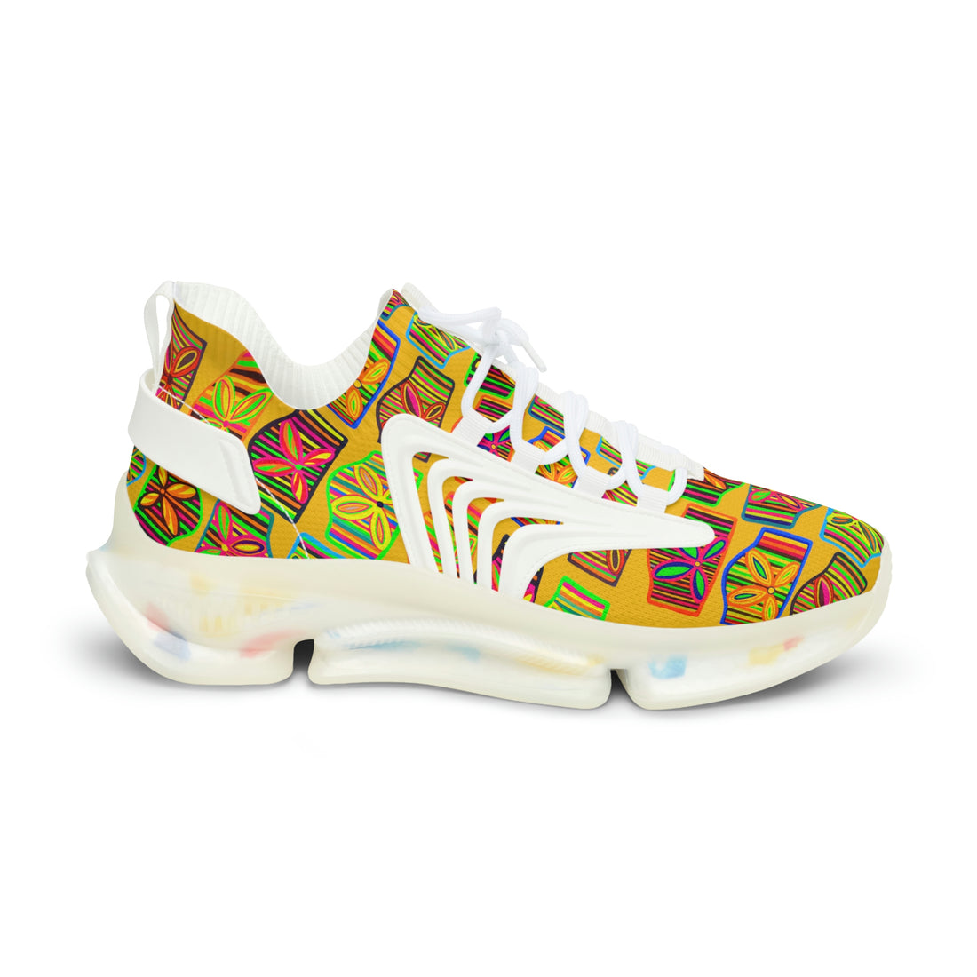 Yellow Deco Print OTT Men's Mesh Knit Sneakers