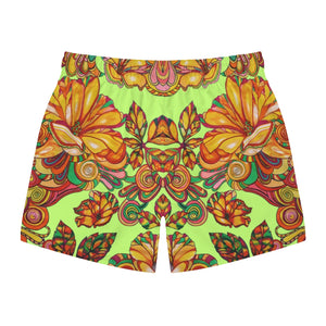 Artsy Floral Men's Lime Swimming Trunks