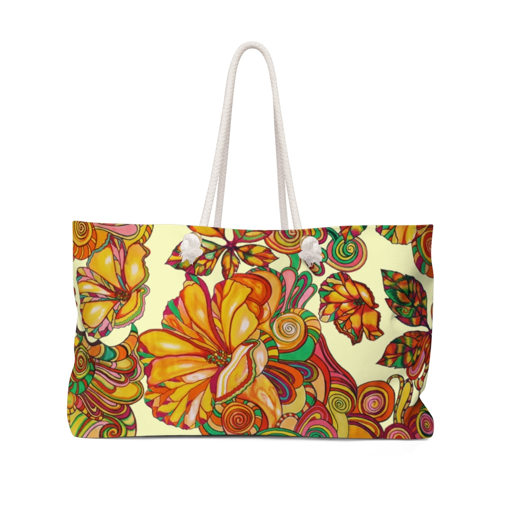 Artsy Floral Cream Weekender Tote Bag