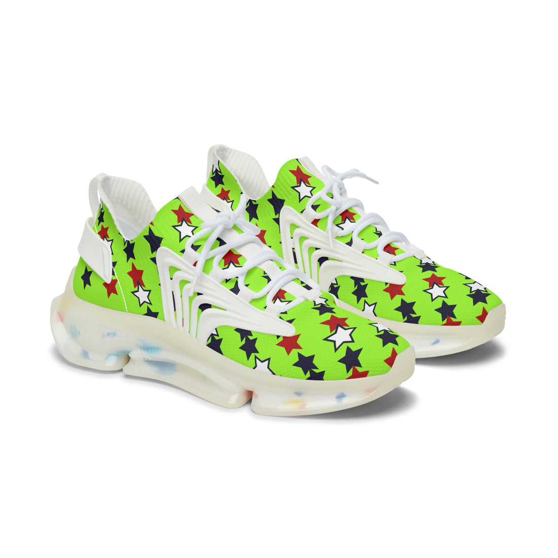 lime green star print mesh knit sneakers