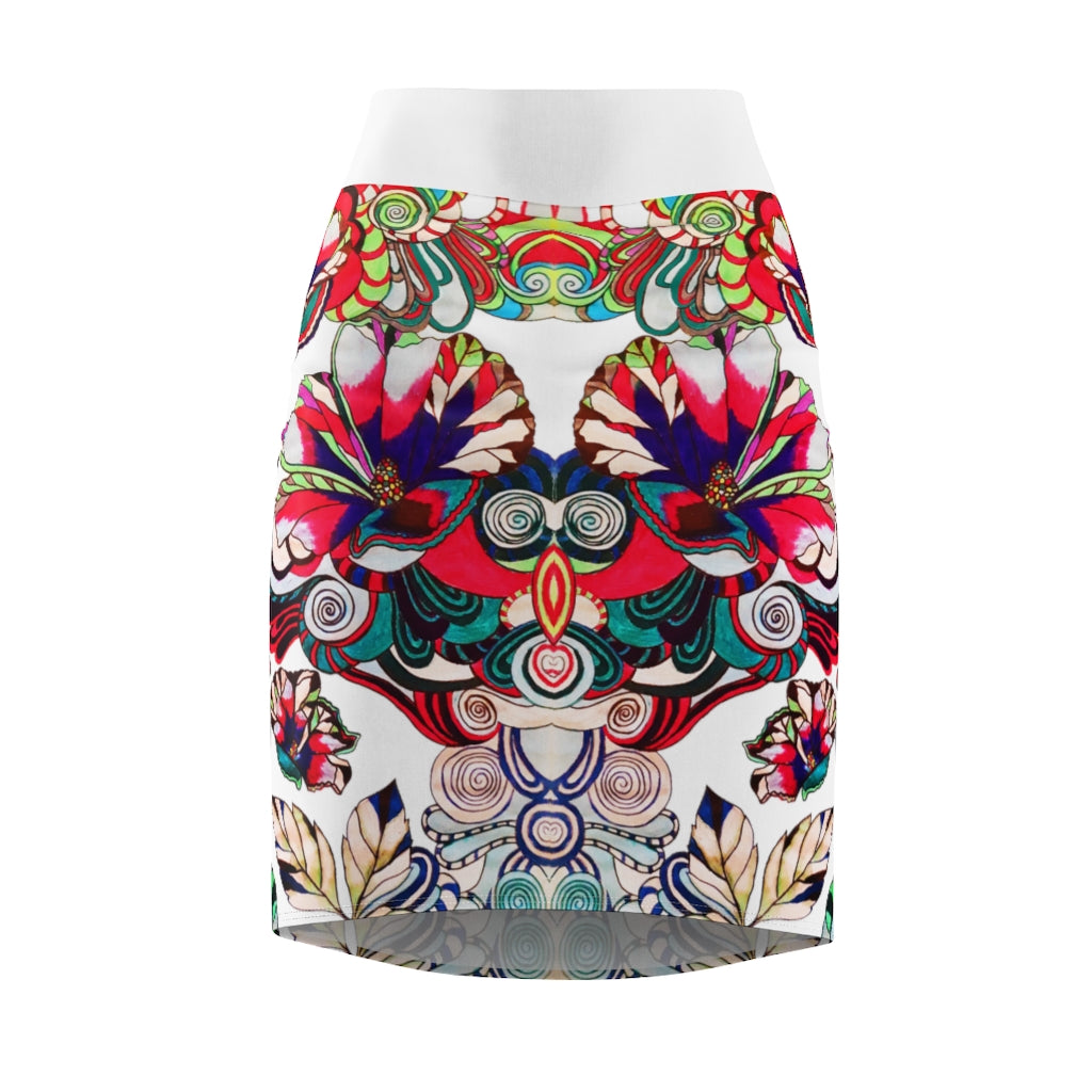 Floral Pop White Pencil Skirt