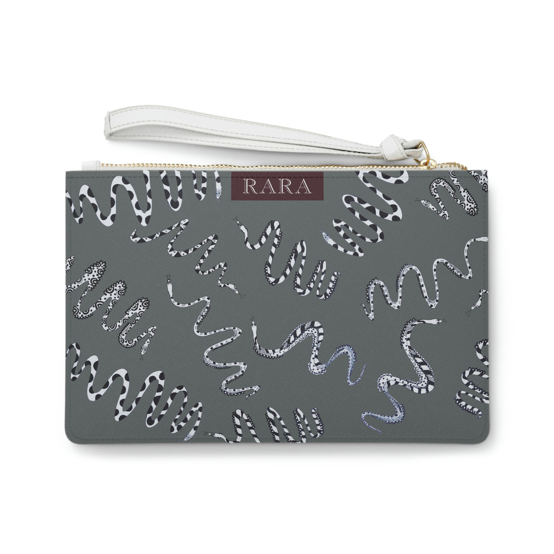 ash grey snake print clutch bag