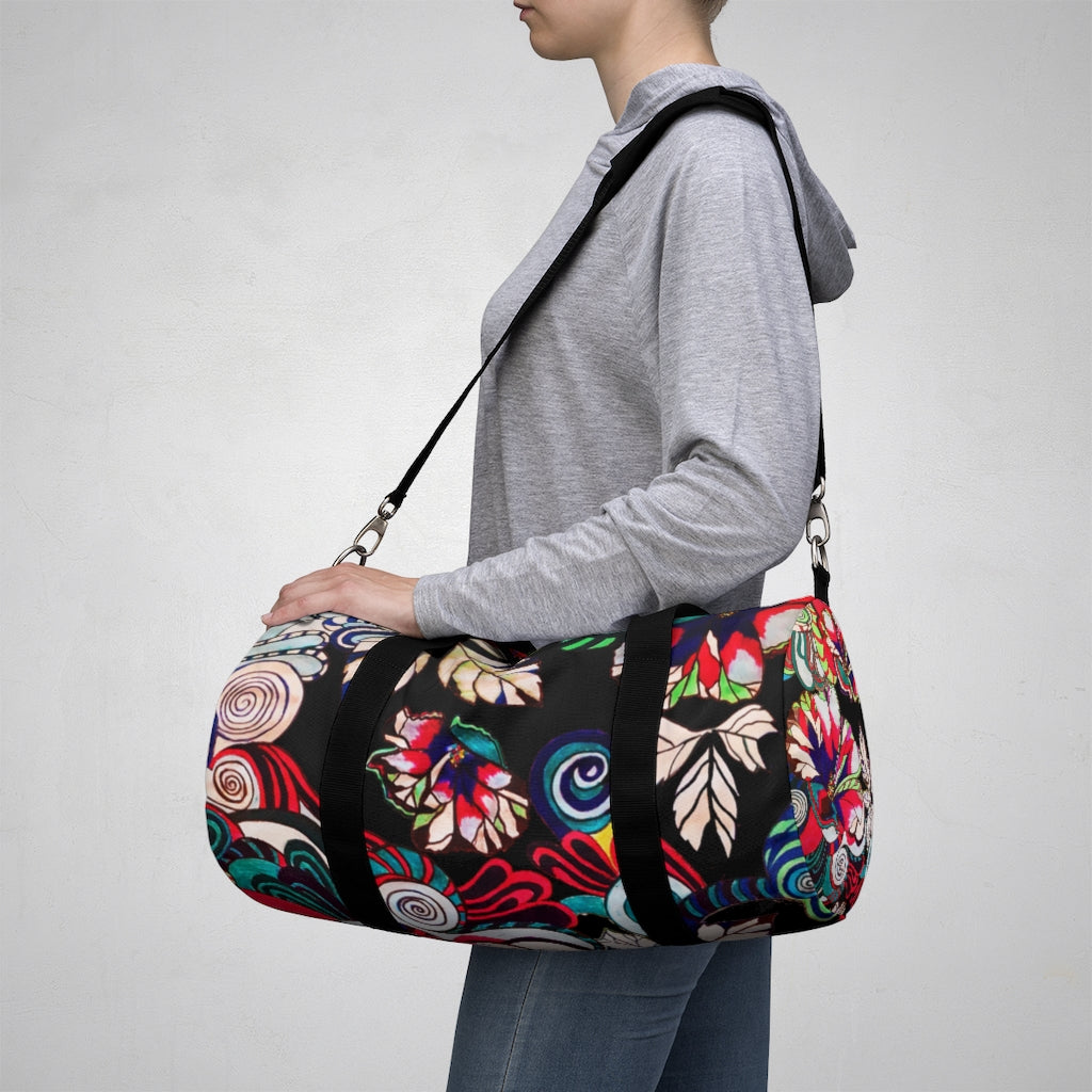 Artsy Floral Pop Black Duffel Bag