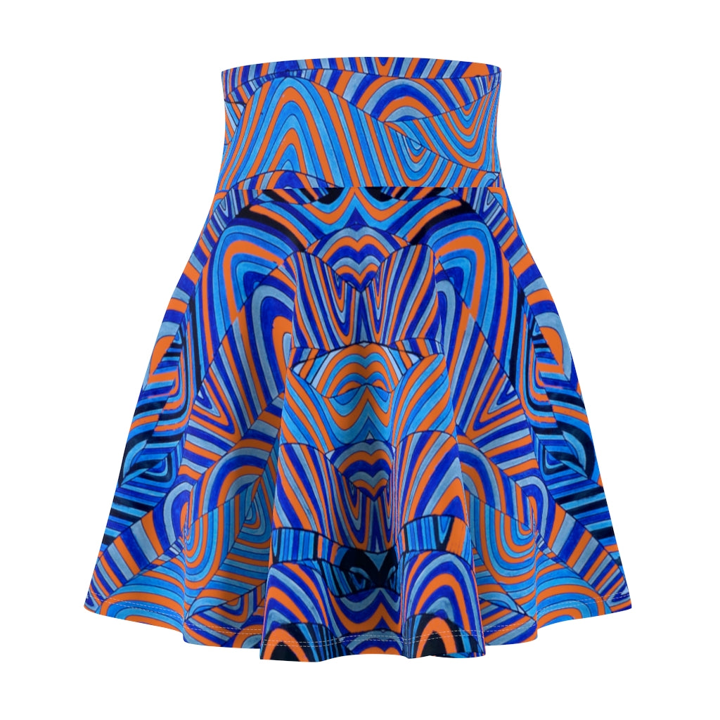 orange & blue psychedelic print skater skirt