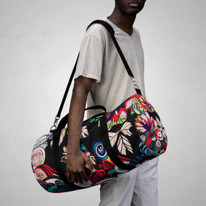 Artsy Floral Pop Black Duffel Bag