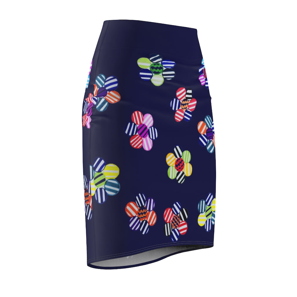 ink striped florals pencil skirt 