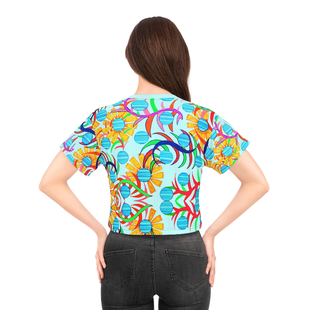 Sky Blue Sunflower AOP Crop Tee