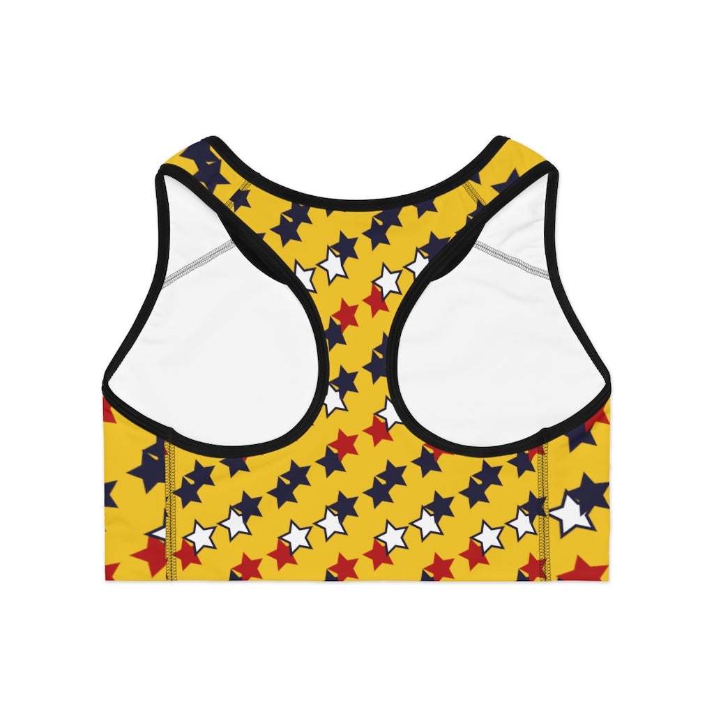 Yellow Star Print (AOP) Sports Bra