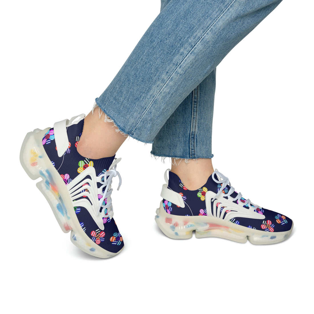 geometric floral women's mesh knit sneakers