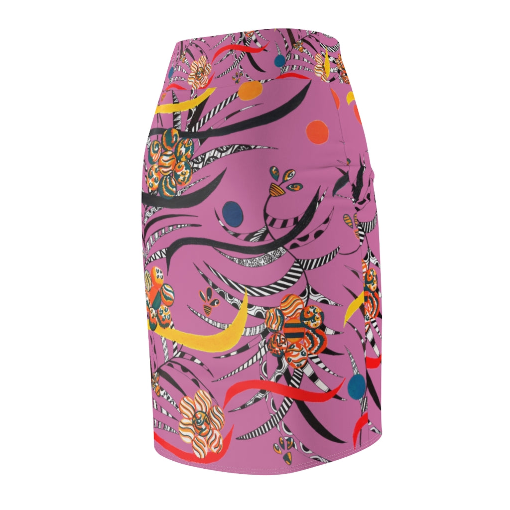 Mauve Wilderness Print Pencil Skirt