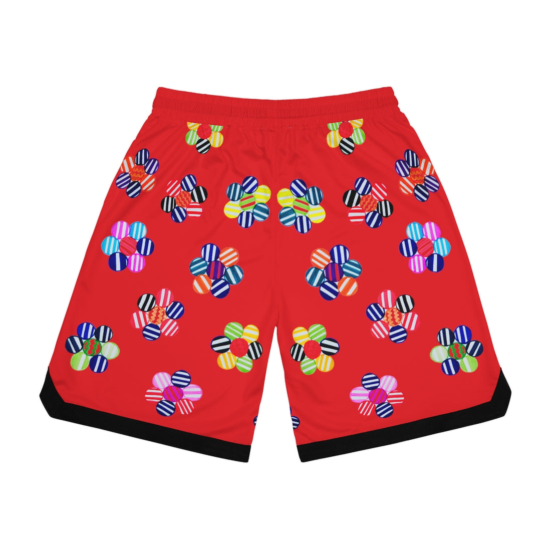 Red Geo Floral Basketball Rib Shorts (AOP)