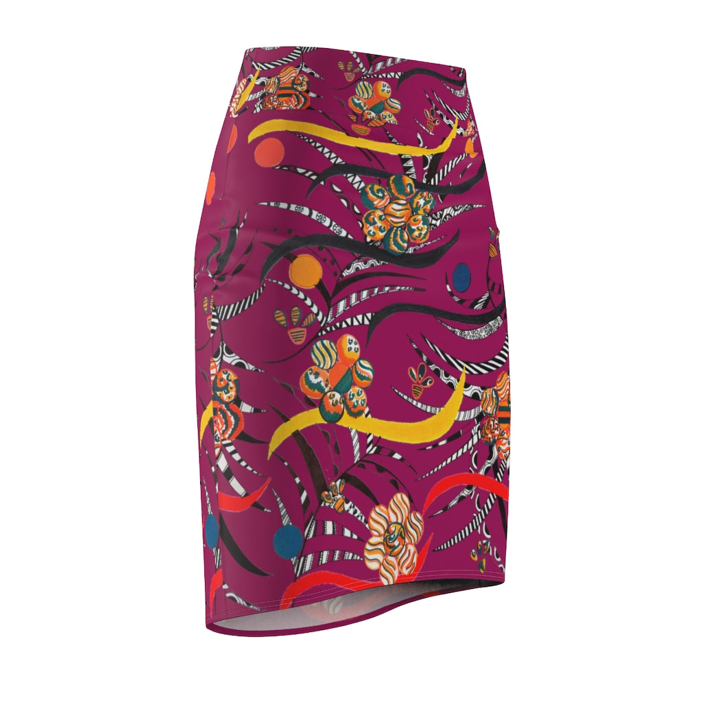 orchid floral & animal print pencil skirt