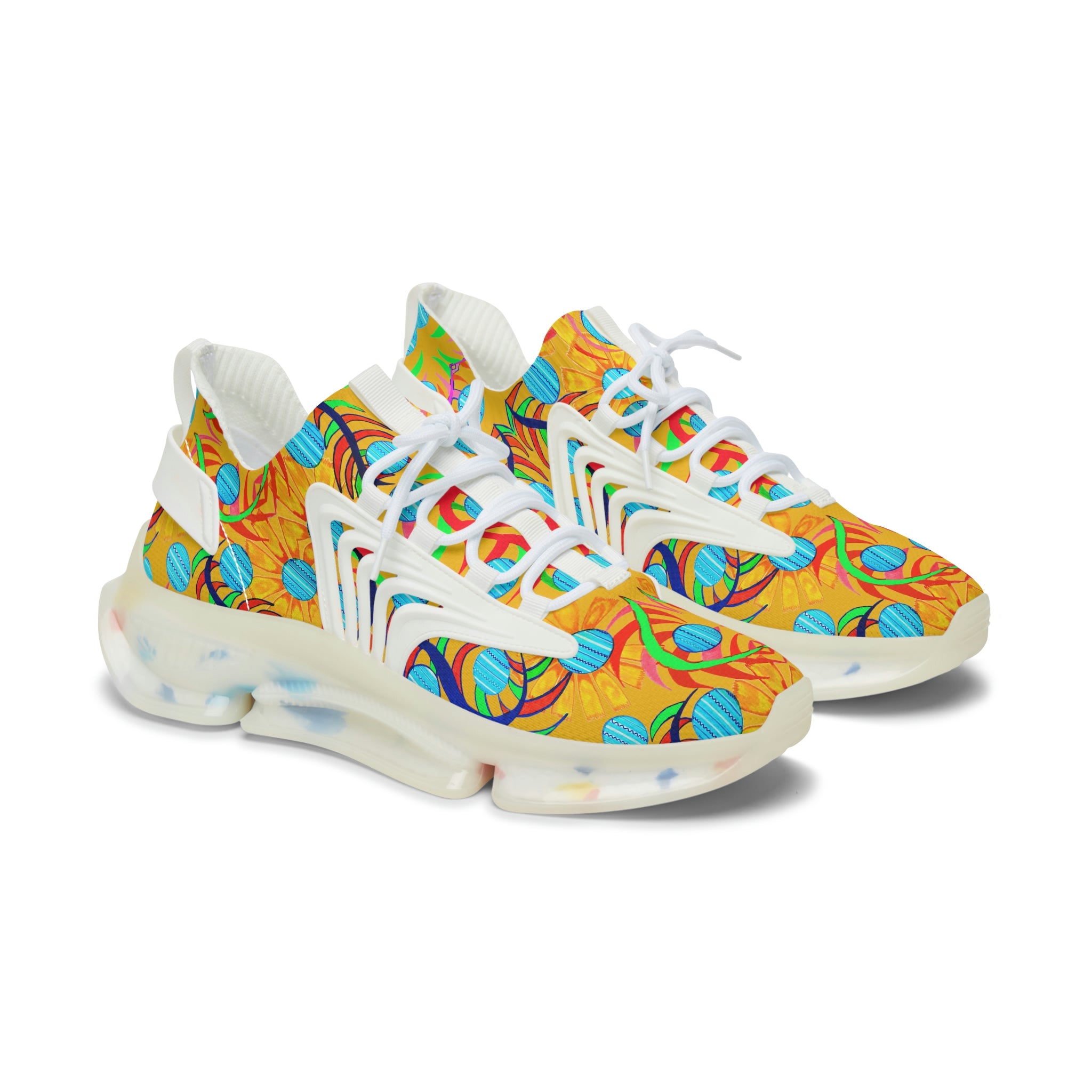 Yellow Sunflower Printed OTT Women's Mesh Knit Sneakers