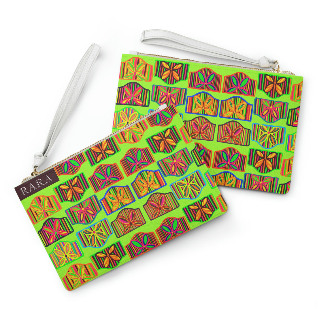 lime green art deco print clutch bag