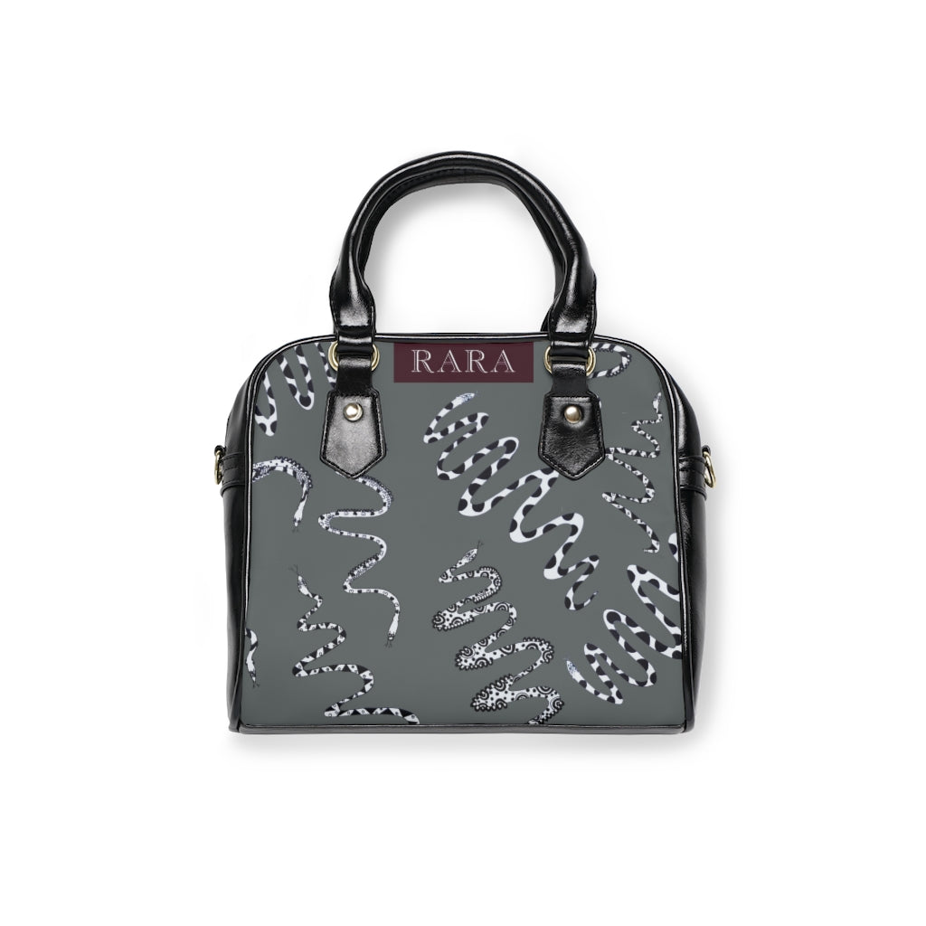 ash grey snake print handbag