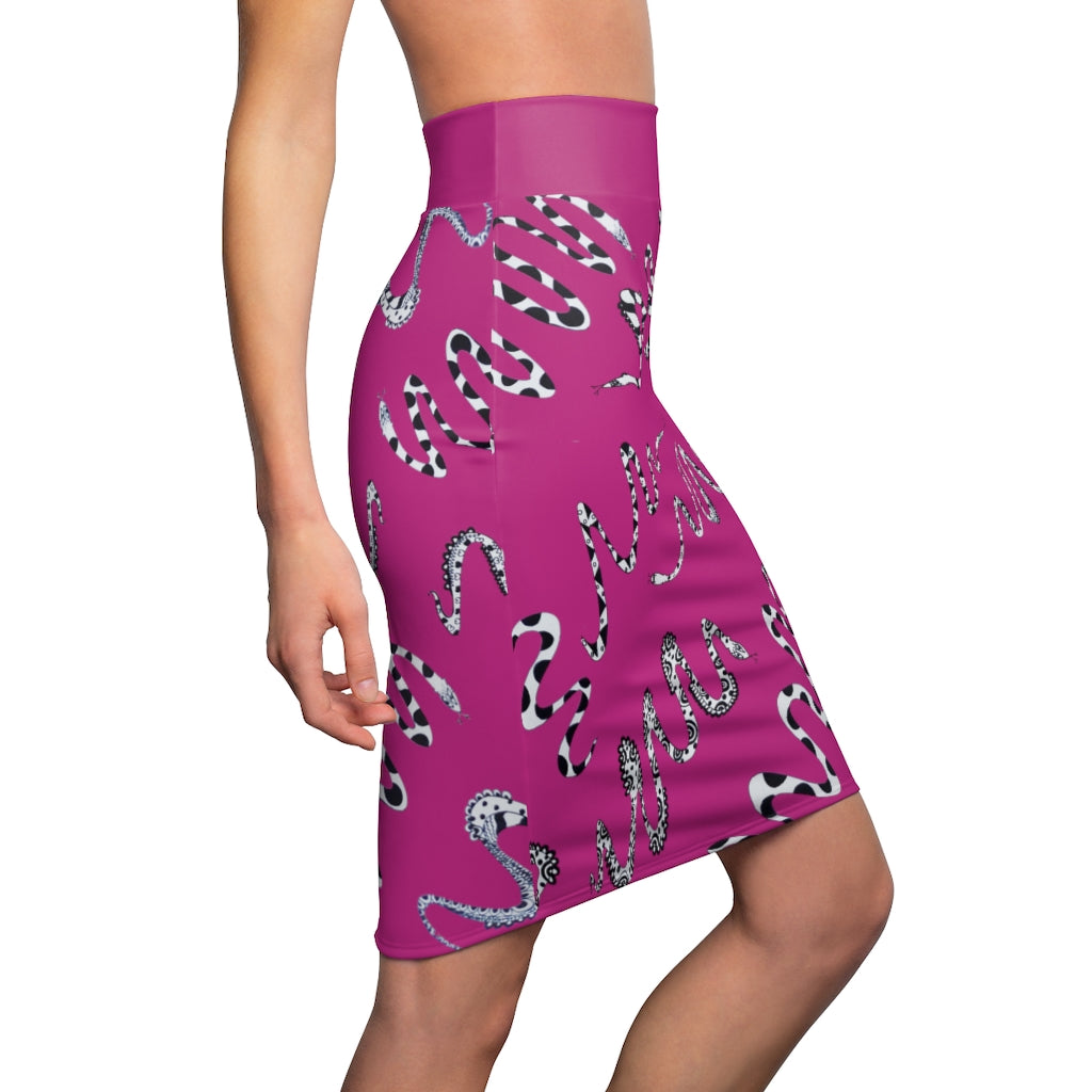 Rose Snake Den Print Pencil Skirt