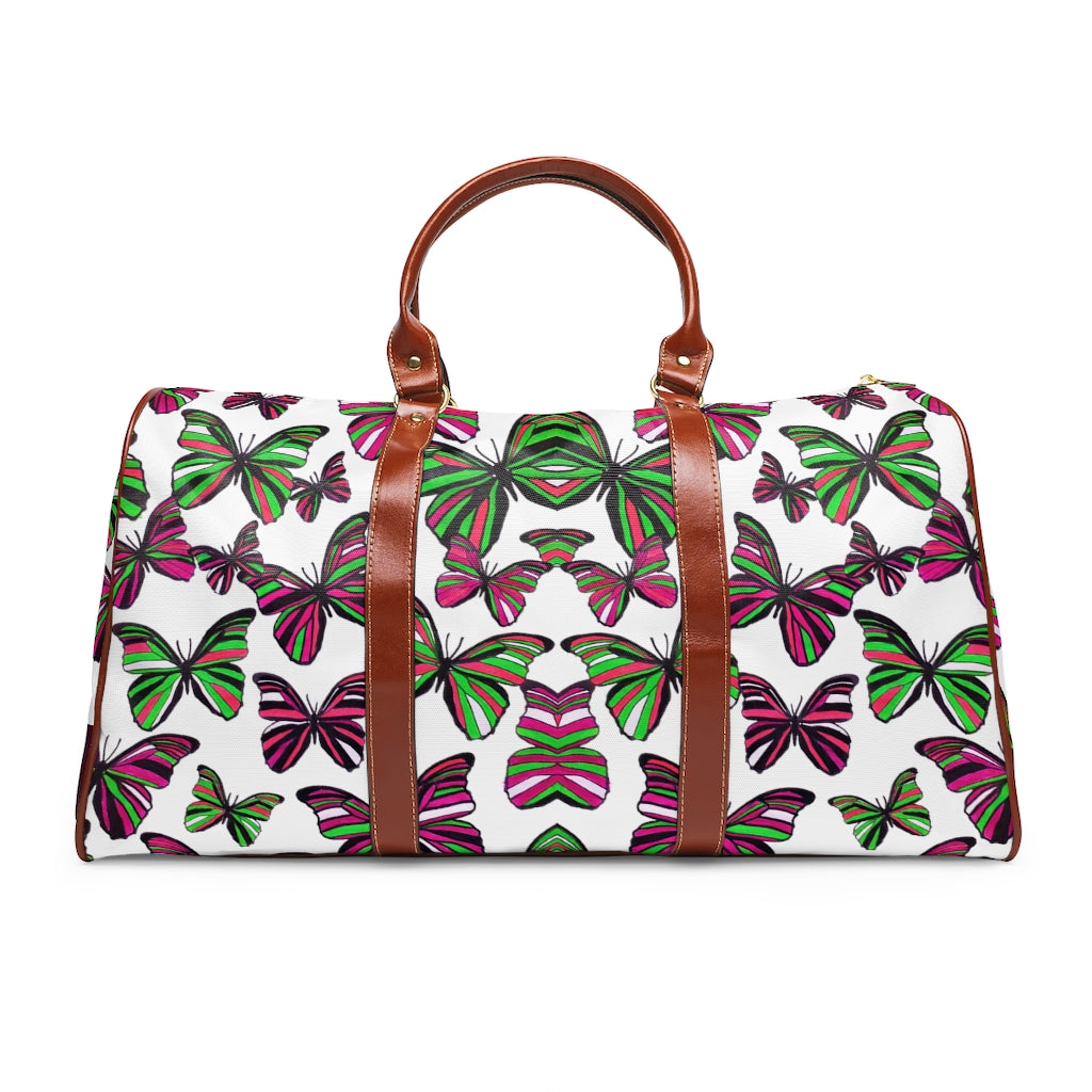 white butterfly print duffel bag