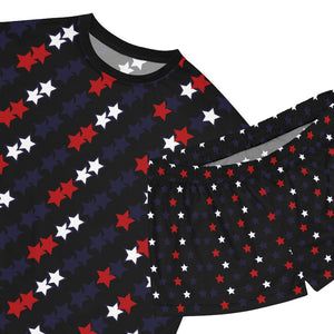 Black Star Print Short Pajama Set (AOP)