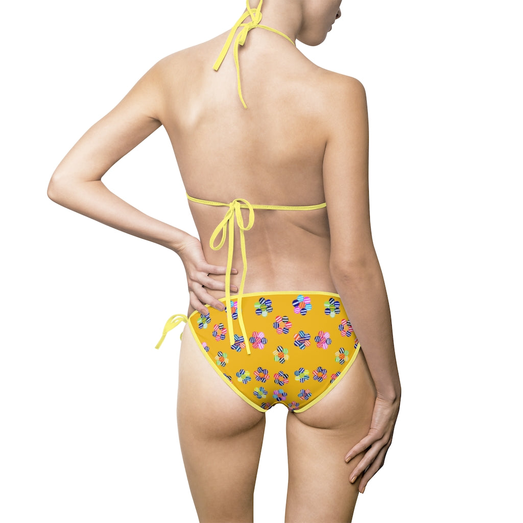 yellow geometric floral bikini set