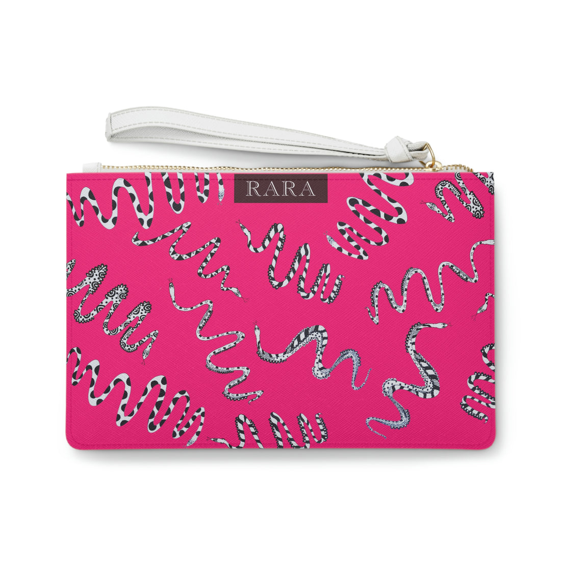 hot pink snake print clutch bag