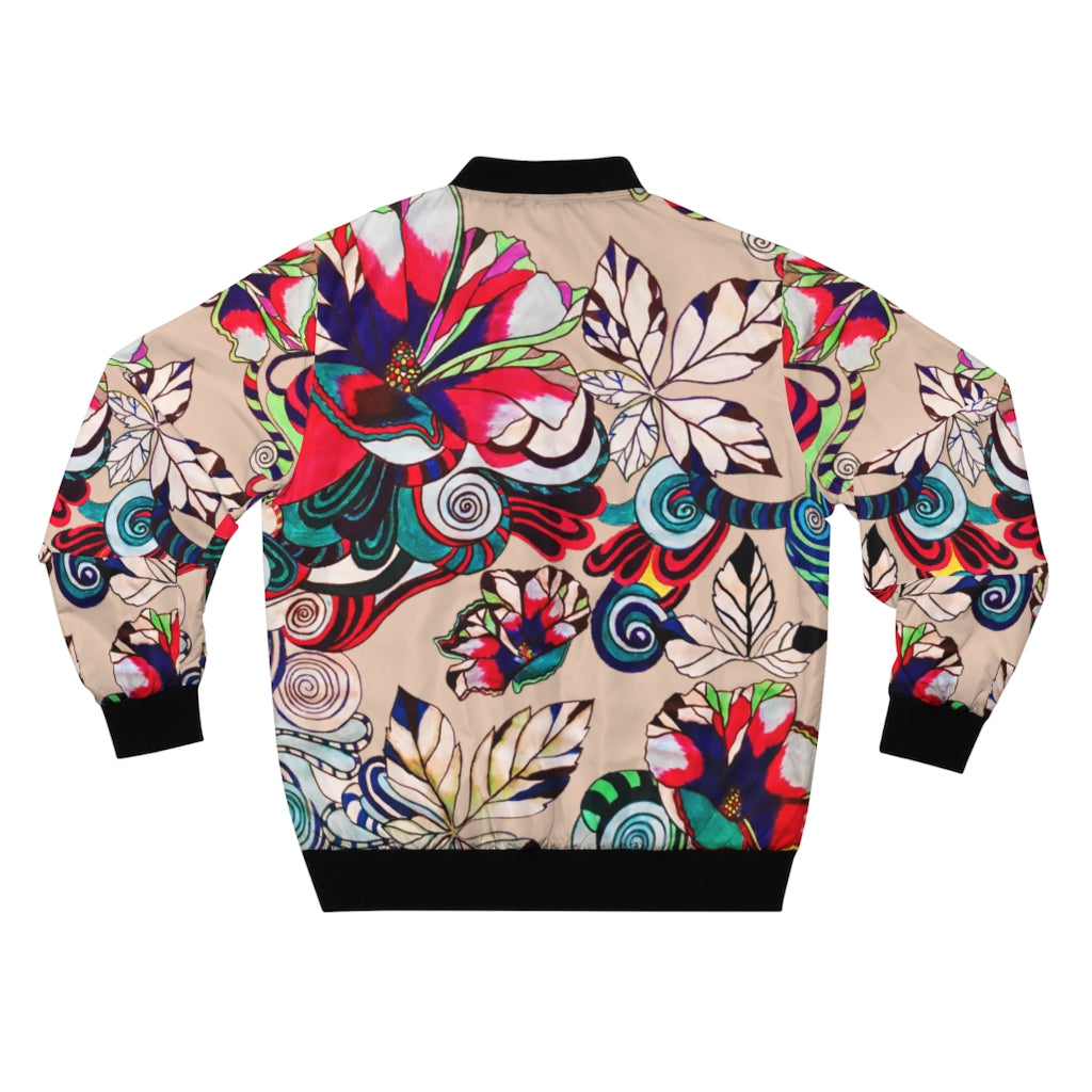 nude graphic floral men's bomber jacket