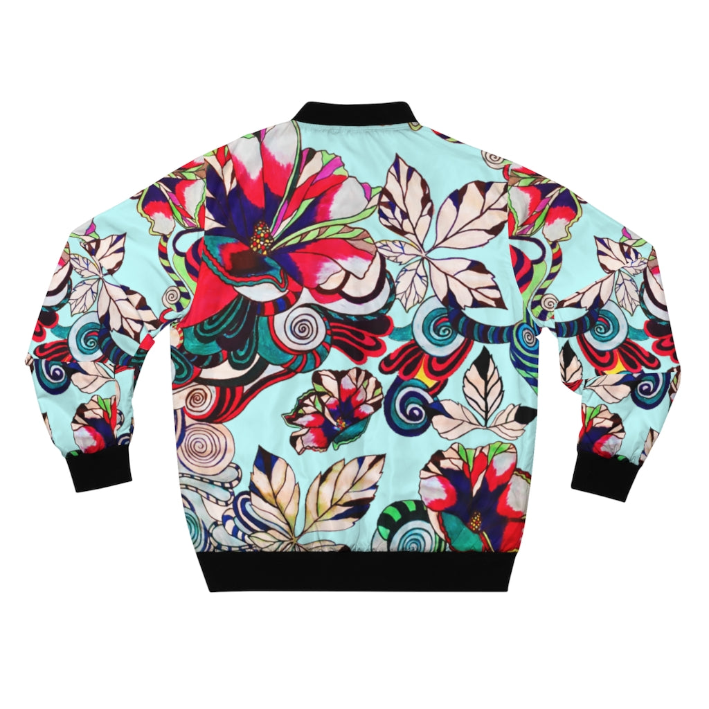 icy blue graphic floral men's bomber jacket