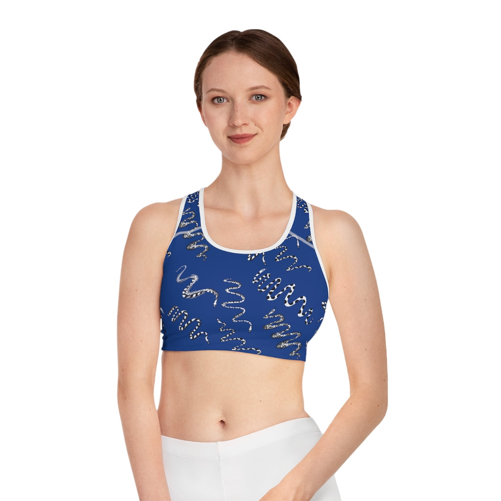 blue snake print sports bra