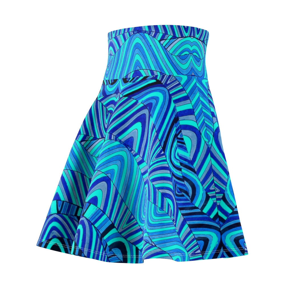 cyan & blue psychedelic print skater skirt